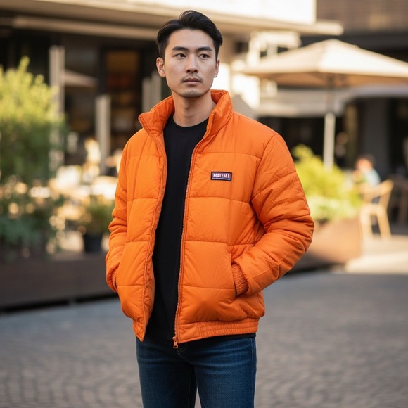 Match 1 Other - Vintage Y2K Match 1 Orange Puffer Jacket Full‎ Zip Collared Winter Size XL NEW